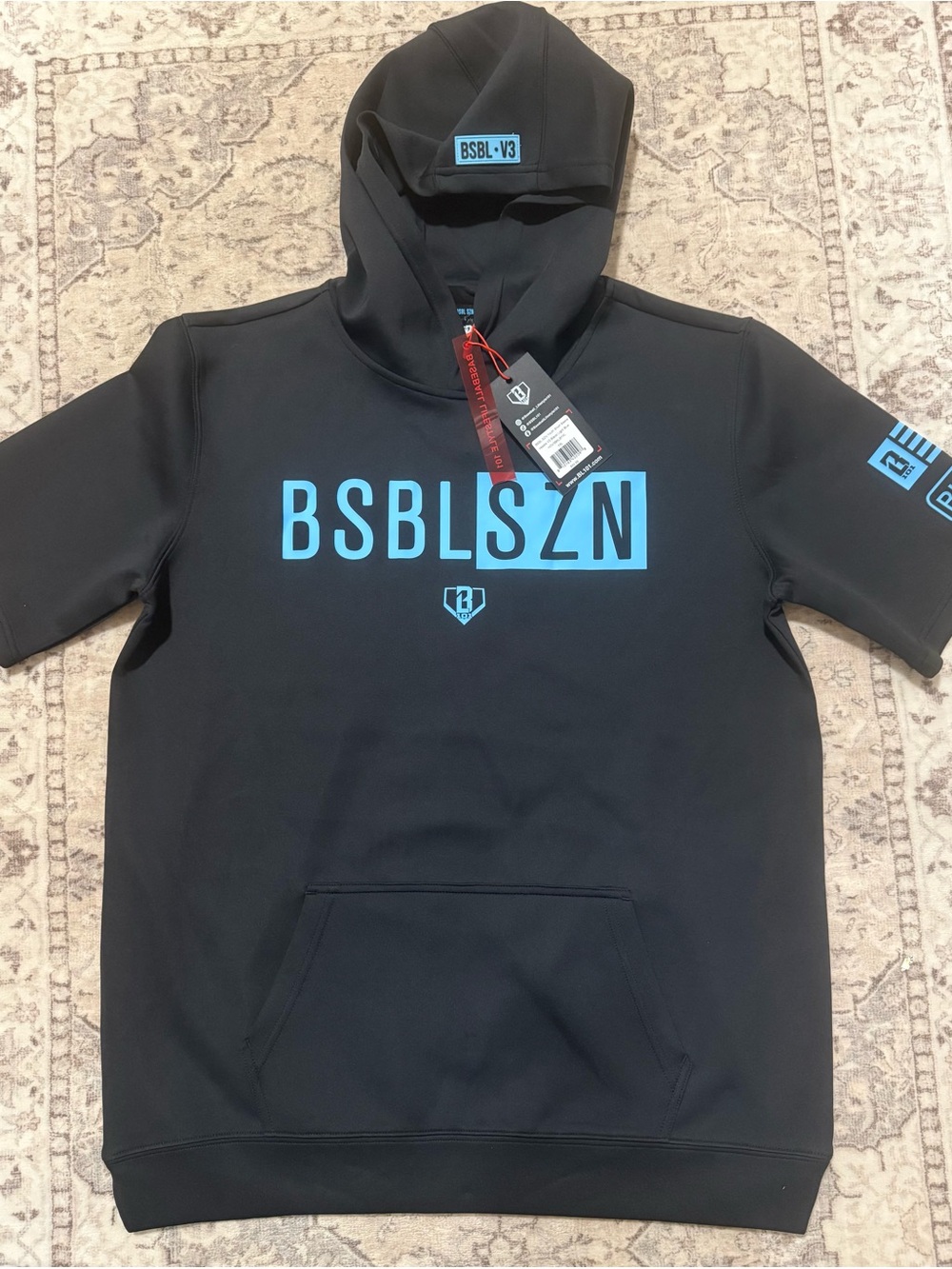 BSBL SZN Kids Black Hoodie with Light Blue Logo